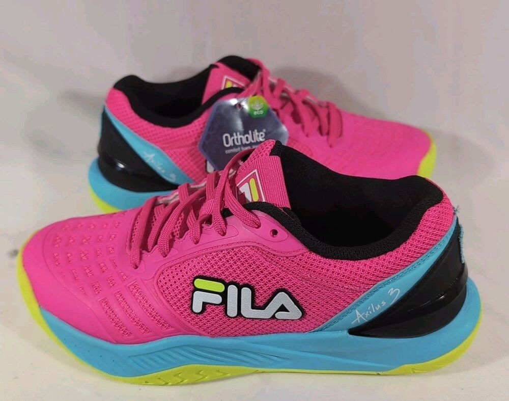 Fila Axilus 3 Women`s Size 5 Mesh Sneaker (5TM01993-693) Pink /Bluefish/ Yellow - Picture 4 of 8